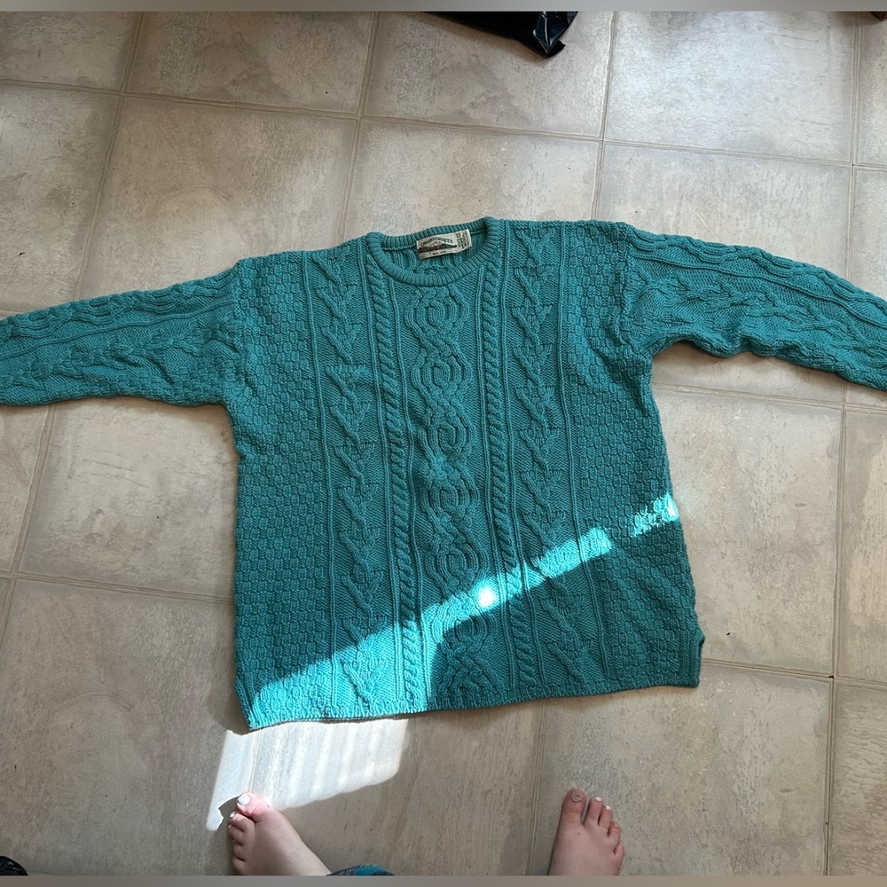 Aran Wool Teal Cable Knit Sweater